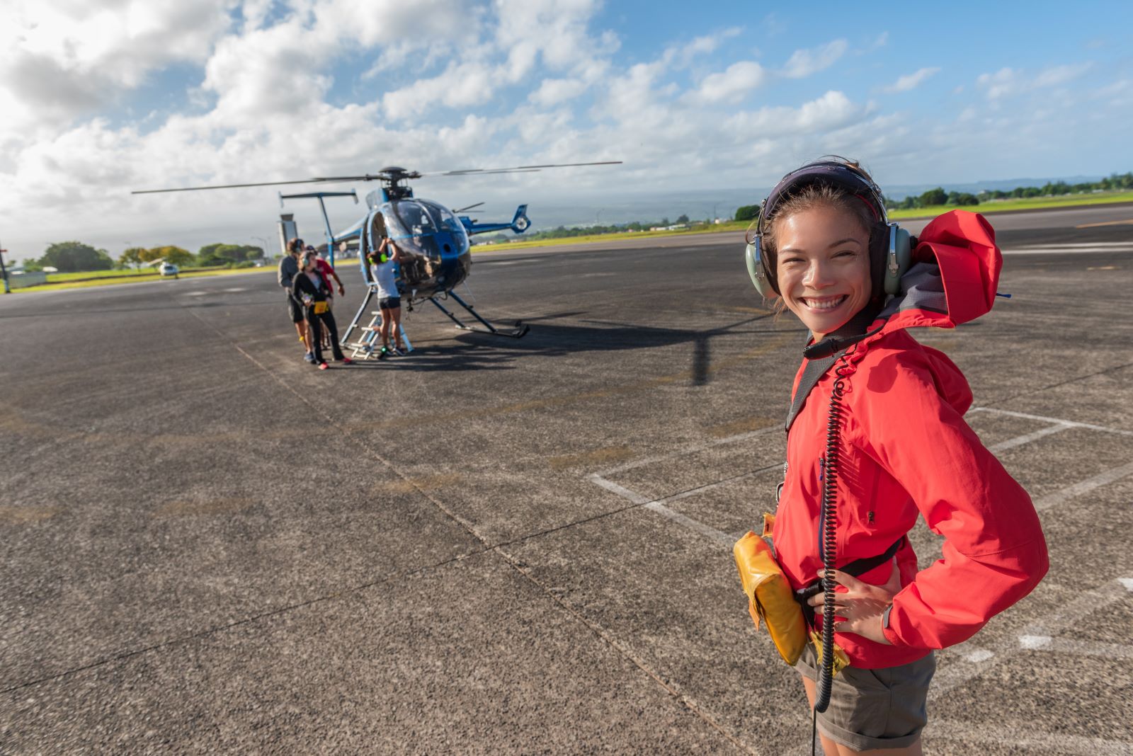 women about to go on a helicopter tour