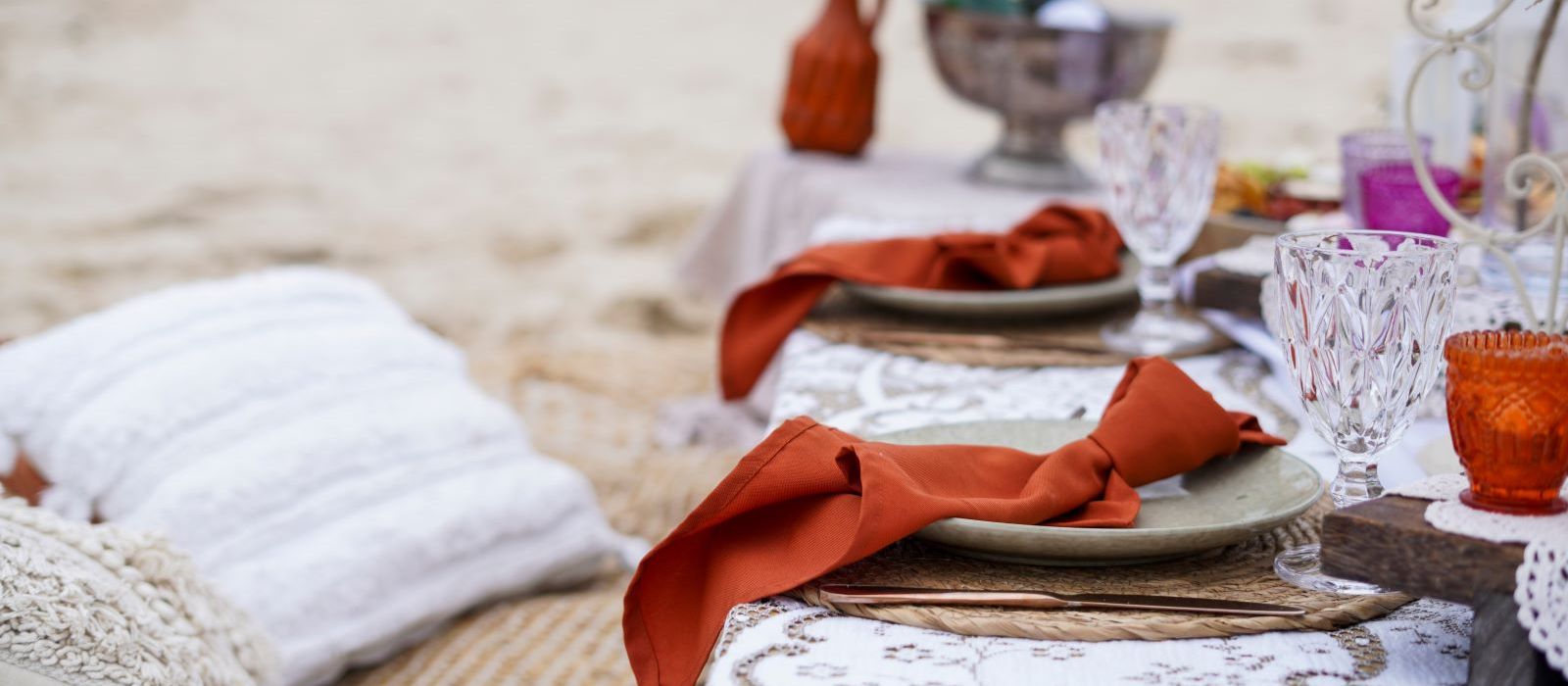 Bohemian style beach picnic