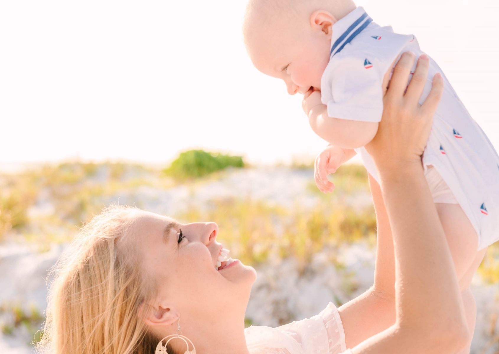 mother and baby at beach